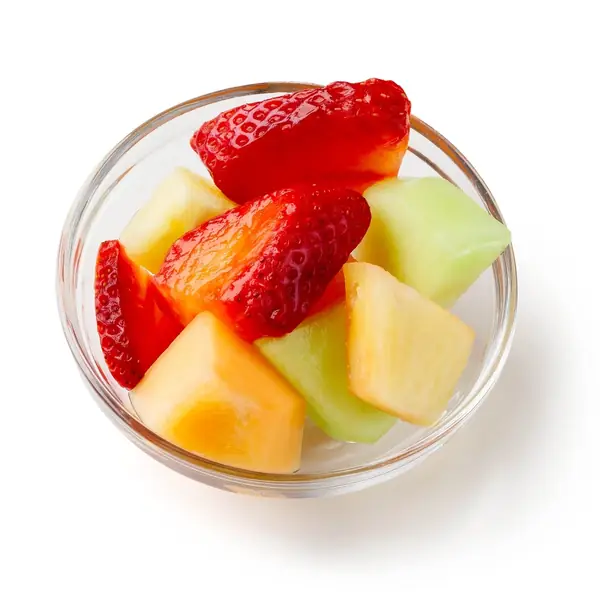 Small cup of cut melon and strawberries